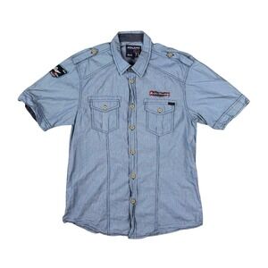 Jack & Jones Airborne Hitch Shirt Men's XL Royal Navy Military Patches Blue